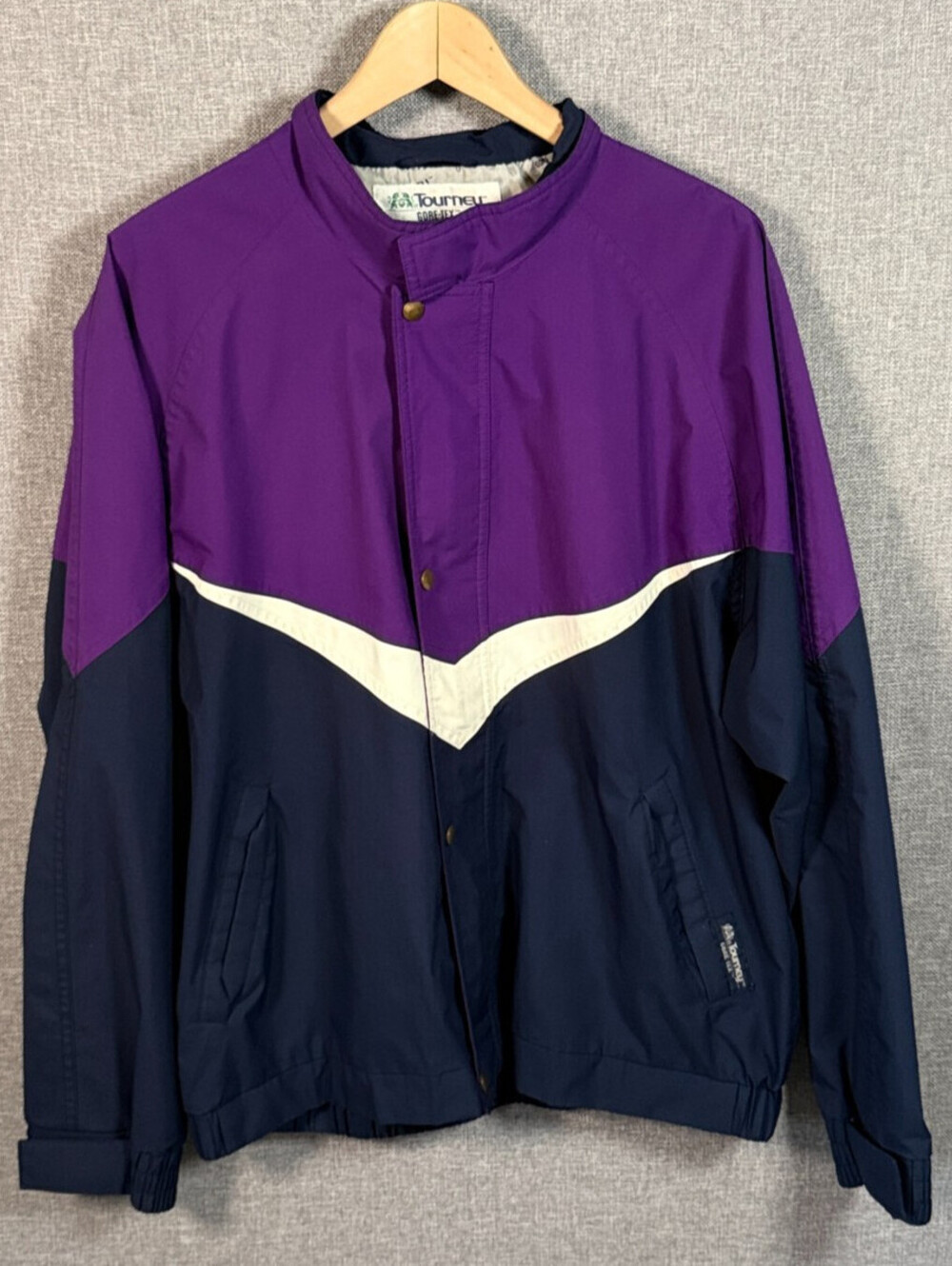 Vintage Tourney Gore Tex Rain Jacket Mens Size L Purple Navy Wind Waterproof